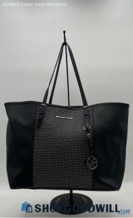 Michael Kors Center Stripe Microstud Black Leather Shoulder Tote Handbag/Purse