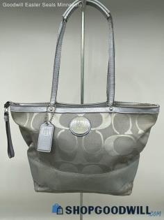 Coach Signature Gray/Blue Jacquard Canvas Tote Shoulder Bag Womens Handbag/Purse