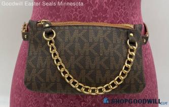 Michael Kors Signature Chain Belt Brown Belt Bag Fanny Pack Womens Coated Canvas