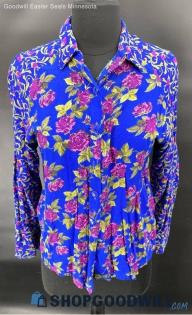 My Michelle Women's Blue floral LS Rayon shirt - Sz S