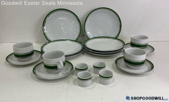 Green And White Stripe Mitterteich Bavaria Dinnerware Plates/tea Cups