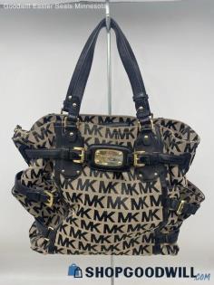 Michael Kors Signature Monogram Black Canvas Tote Shoulder Bag Handbag/Purse