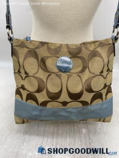 Coach Signature Striped Khaki/Blue Crossbody Womens Handbag/Purse