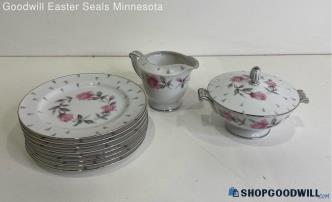 Sango Charmaine By Sango 11pc Pink Rose Dinnerware Plates & Sugar Bowl