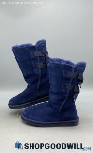 UGG Women's Allegra Double Bow Blue Suede Snow Boots Sz 8