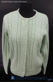 Jennifer Moore women's Mint Green Faux Pearls Button Front Sweater - Sz M