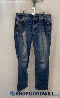 Miss Me Women's Weathered Blue Ripped Straight Jeans - Sz 28