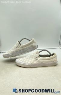 Vans Men's Classic Checkerboard White Canvas Slip On Sneakers Sz 11