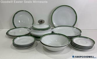 Mitterteich Bavaria Modern Green And White Plates And Bowl Set