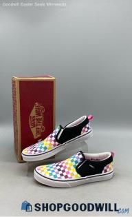 VANS Women's Asher Party Check Multicolor Canvas Slip-Ons Sz 6