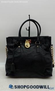 Michael Kors Large Hamilton Gold Black Satchel/Top Handle Bag Womens Leather