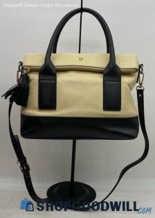 Kate Spade Carmen Ivory Black Satchel/Top Handle Bag Womens Pebbled Leather