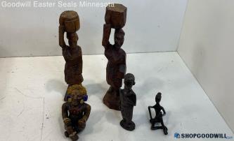 Unlabeled 5 Asstd. Wooden & Metal African & Aztec Like Themed Figures