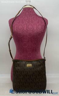 Michael Kors Jet Set Monogram Brown Crossbody Womens Coated Canvas