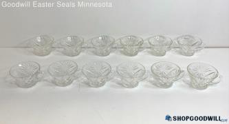 12PC Anchor Hocking Star Of David Clear Glass Cut Tea Cups