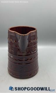 Marcrest Stoneware Brown Pitcher 8" Tall With Daisy Dot Design Kitchen Decor