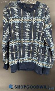 Van Cort Men's Blue Pattern LS Acrylic sweater - Sz L