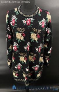 New Addition Maternity Black & Floral LS Acrylic sweater - Sz L