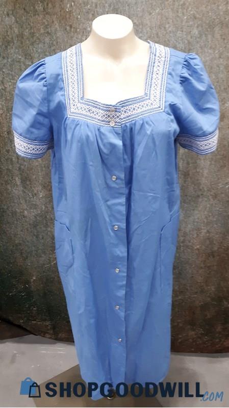 Vintage Woman's Lara Dee Blue Smocked house Dress - No Size