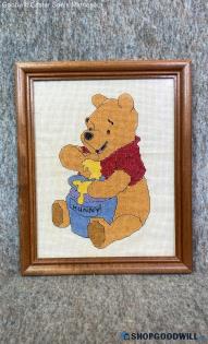 "Pooh & The Honey Jar" Disney Winnie Bear Counted Cross Stitch Crewel Framed Art