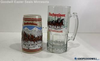 Vintage lot of 2 Collectible Budweiser Beer Mug Winter Horse