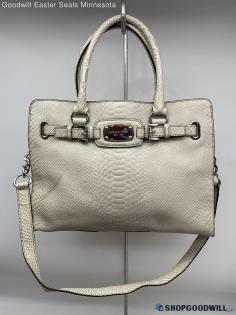 Michael Kors Beige/Gray Embossed Croc Leather Satchel Shoulder Bag Womens Purse