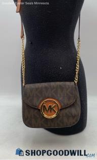 Michael Kors Fulton Signature Brown Coated Canvas Small Crossbody Handbag/Purse