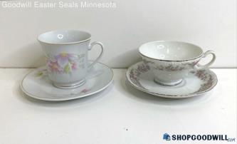 4PC Napco & Style House Porcelain Tea Cups W/ Saucer Plates