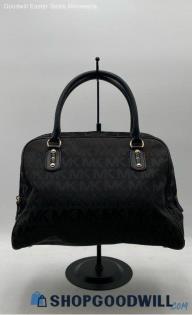 Michael Kors Charlotte Large Signature Black Canvas Domed Satchel Handbag/Purse