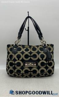 Coach Kristin Op Art Signature Beige Black Shoulder Bag Womens Jacquard Canvas