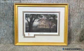 "Misty Monday" Gene Roncka Signed Evening House Landscape Print Framed Art Decor