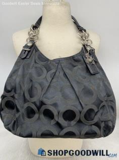 Coach Signature Black Hobo Shoulder Bag Sateen Womens Handbag/Purse