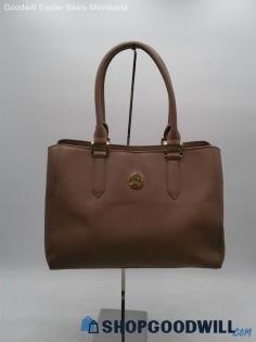 Joy Mangano Beige Leather Tote Top Handle Handbag Purse