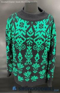 Boundary Waters Women's VTG Black & Green LS Acrylic sweater - Sz S