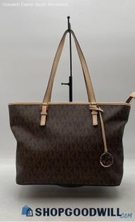 Michael Kors Jet Set Signature Brown Coated Canvas Tote Handbag/Purse