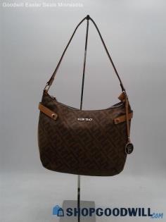 Ellen Tracy Brown Signature Coated Canvas Shoulder Bag Handbag Purse