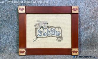 "Welcome" Unbranded Daisy Flowers Paper Scroll Cross Stitch Decor Crewel Framed