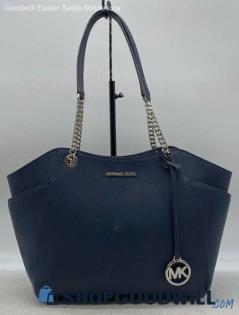 Michael Kors Jet Set Navy Blue Shoulder Bag Womens Saffiano Leather