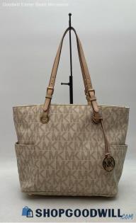 Michael Kors Jet Set Signature Vanilla Coated Canvas Tote Handbag/Purse