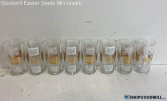 Set of 8 White/Gold Floral Glass Tumbler Cups