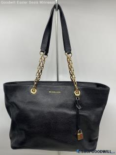 Michael Kors Black Pebbled Leather Chain Tote Laptop Bag Womens Handbag/Purse