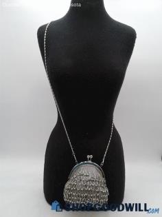 Bijoux Terner Silver Beaded Polyester Crossbody Clutch Handbag Purse