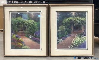 2 Charles White Signed 453/750 Terrace Garden Flower Nature Print Framed PUO Art