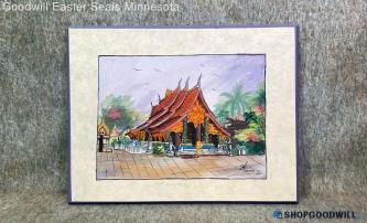 Wat Xieng Thong S Seune Signed Original Luang Prabang Temple Laos Board Painting