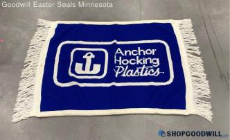 3 Strikes Anchor Hocking Plastics Knitted Blue & White Throw Blanket