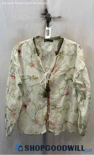 Zara Women's Ivory Gauze Embroidered Patterned Blouse - Sz M