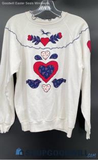 Women's VTG Heart and bird appliqued Sweatshirt by Hanes Activewear - Sz L