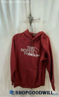 The North Face Women's Red/Metallic Silver Logo Graphic Fleece Lined Hoodie Sz L