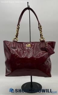 Coach Madison Deep Red Patent Leather Tote Handbag/Purse