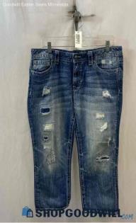 Miss Me Women's Weathered Dark Blue Distressed Capri - Sz 31